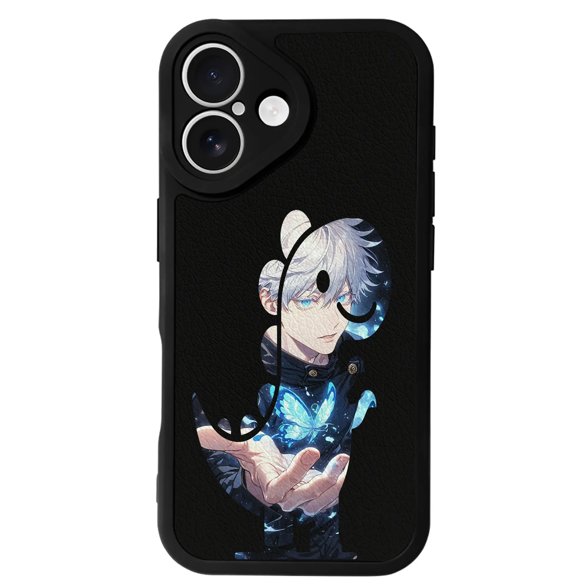 呪術廻戦 グッズ,五条 悟 - IPhone 16シリーズ対応 ・ シリコンスマホケース ・ レザー調 ・ 高精度フィット ・ 耐衝撃 ・ ワイヤレス充電対応 ・ 精密カット